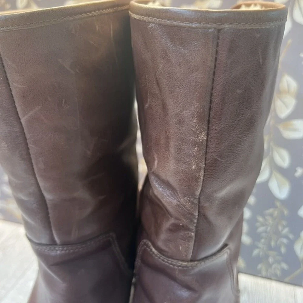 UGG Australia 1958‎ Brown Leather Fold Over Sheepskin Boots Womens sz 7 EU 38